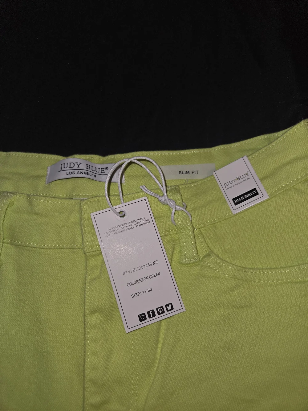 New Judy Blue Neon Green Slim Fit High-Rise Women’s Jeans Size 11 30